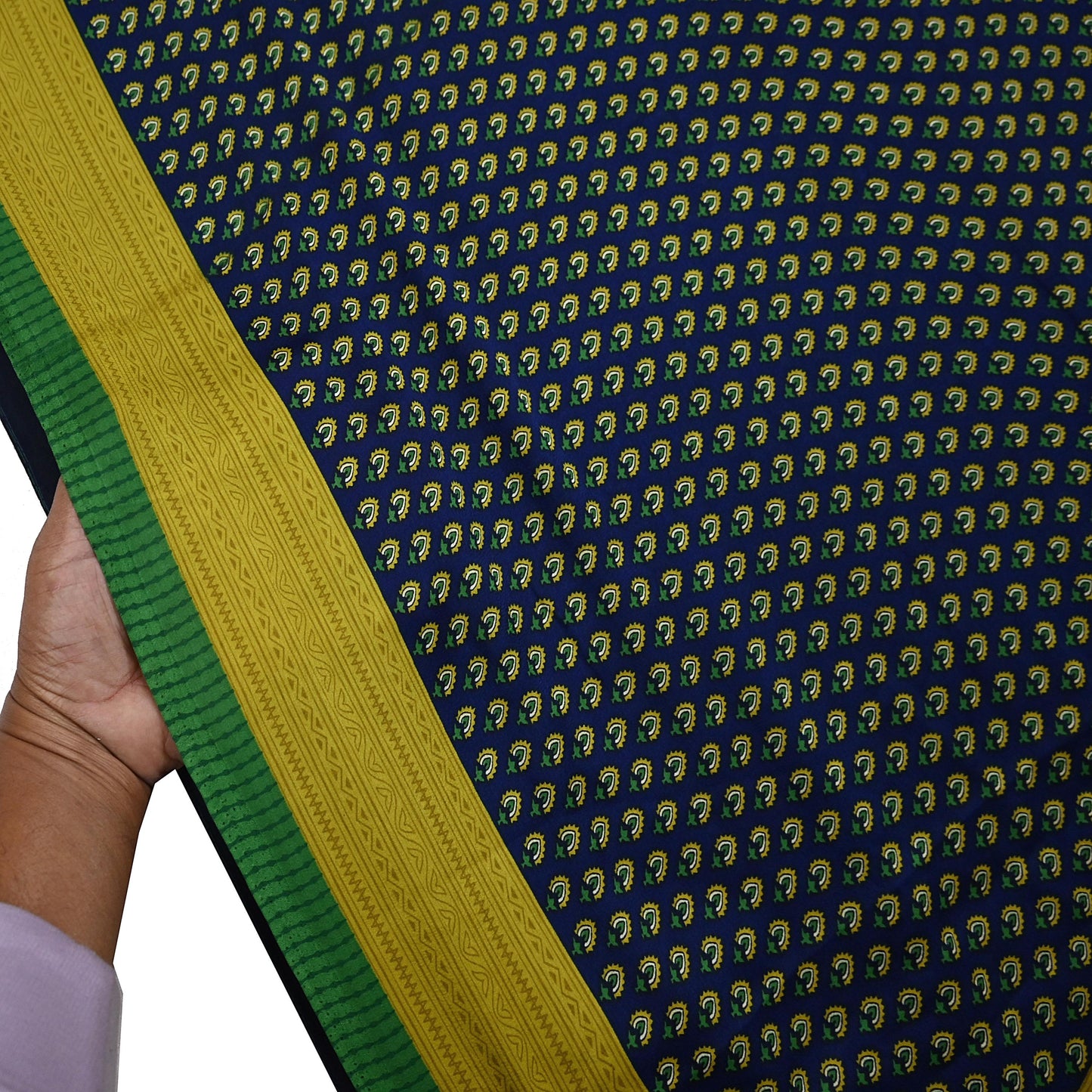 Indian Vintage Green & Blue Saree Moss Crepe Printed Sari 6yd Sewing Paisley Soft Craft Fabric Dressmaking Quilting Crafting Upcycle