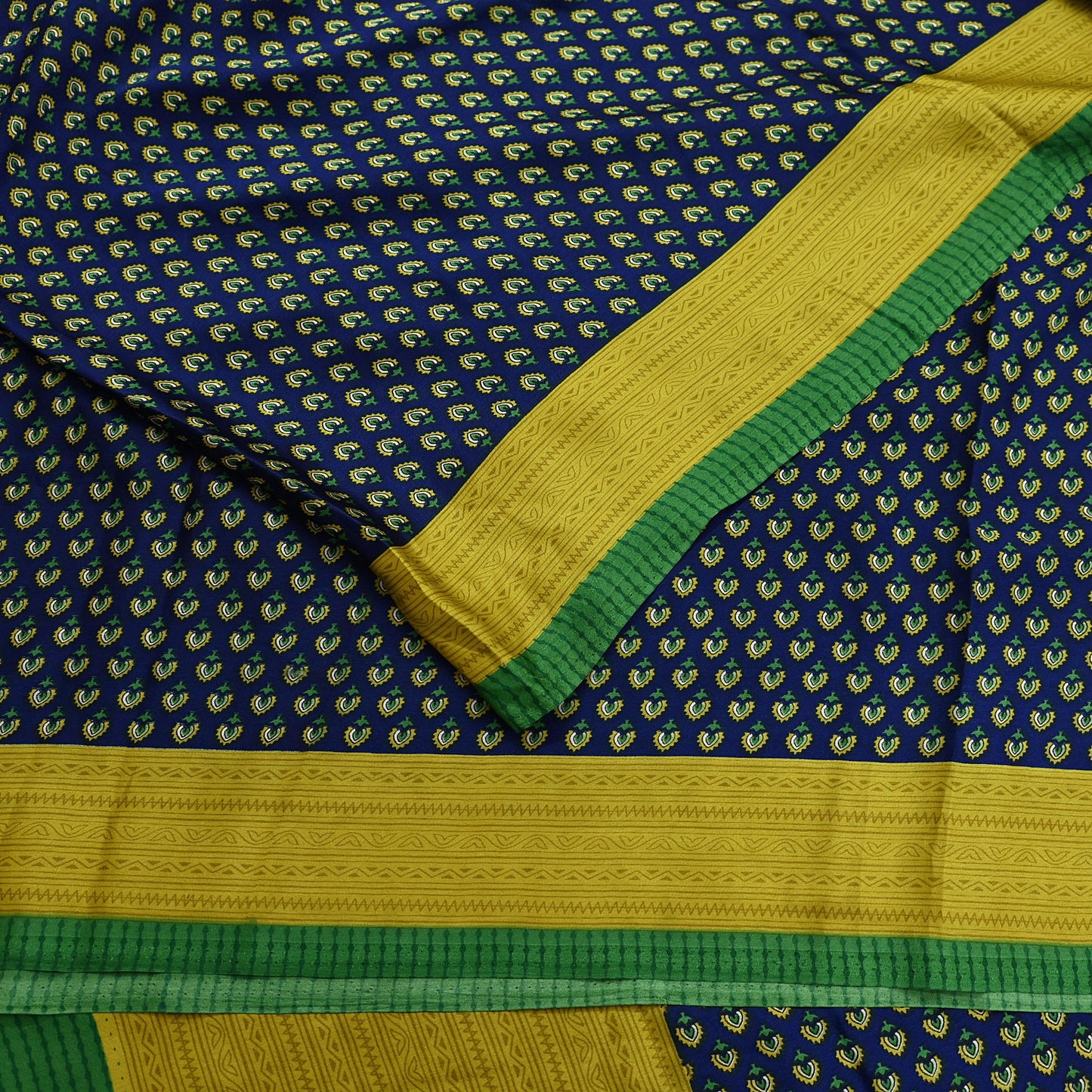 Indian Vintage Green & Blue Saree Moss Crepe Printed Sari 6yd Sewing Paisley Soft Craft Fabric Dressmaking Quilting Crafting Upcycle