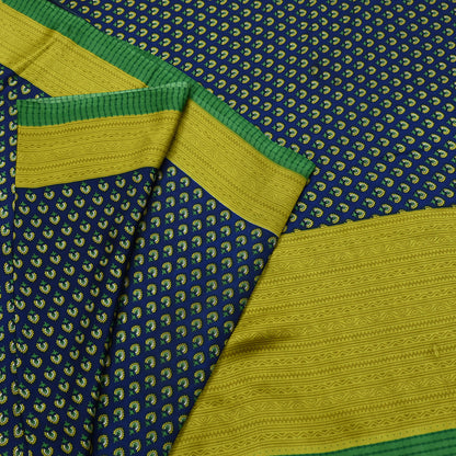 Indian Vintage Green & Blue Saree Moss Crepe Printed Sari 6yd Sewing Paisley Soft Craft Fabric Dressmaking Quilting Crafting Upcycle