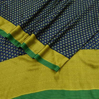 Indian Vintage Green & Blue Saree Moss Crepe Printed Sari 6yd Sewing Paisley Soft Craft Fabric Dressmaking Quilting Crafting Upcycle
