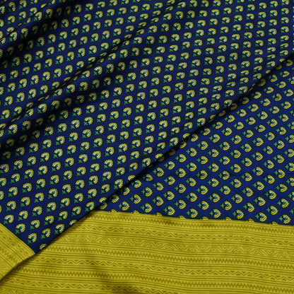 Indian Vintage Green & Blue Saree Moss Crepe Printed Sari 6yd Sewing Paisley Soft Craft Fabric Dressmaking Quilting Crafting Upcycle