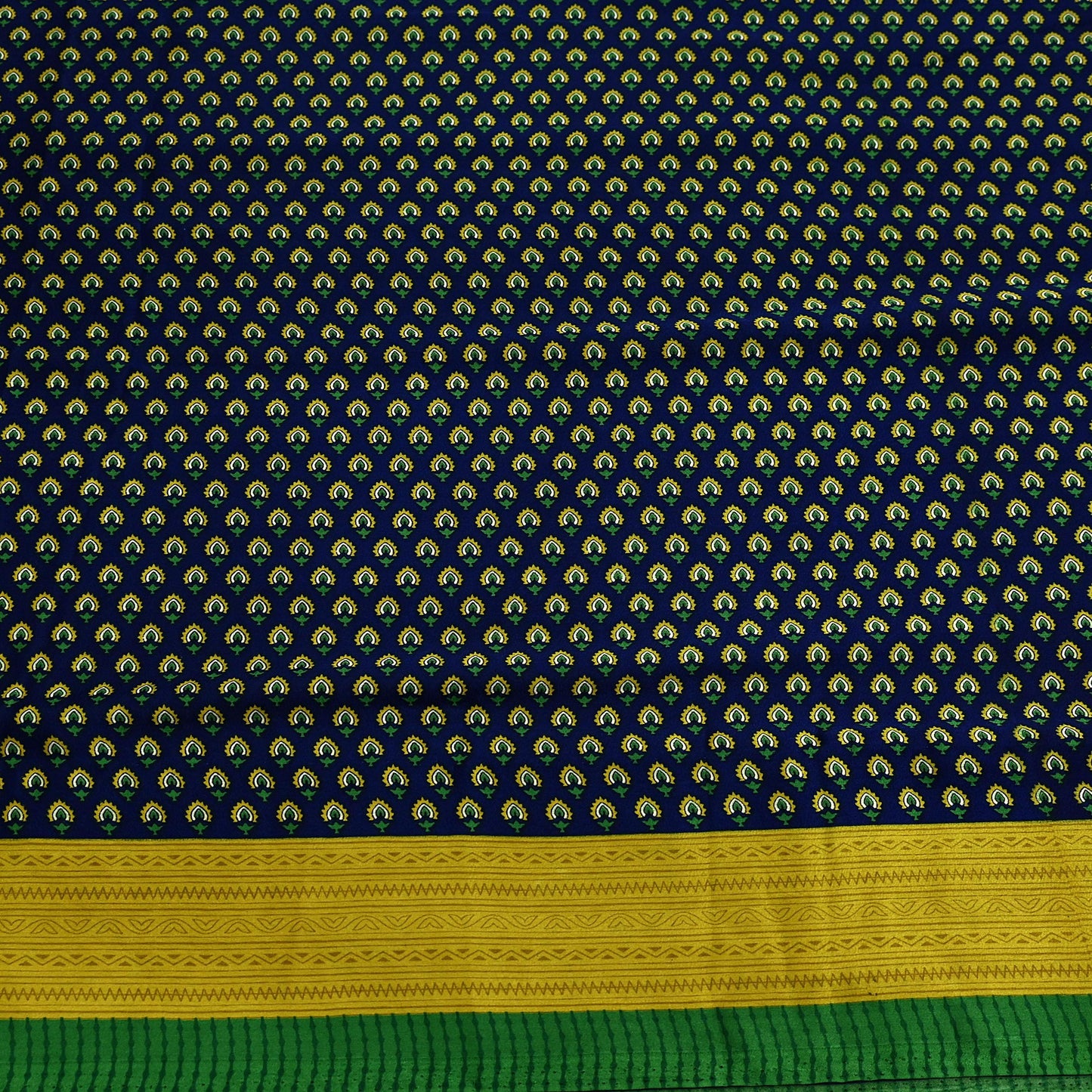 Indian Vintage Green & Blue Saree Moss Crepe Printed Sari 6yd Sewing Paisley Soft Craft Fabric Dressmaking Quilting Crafting Upcycle