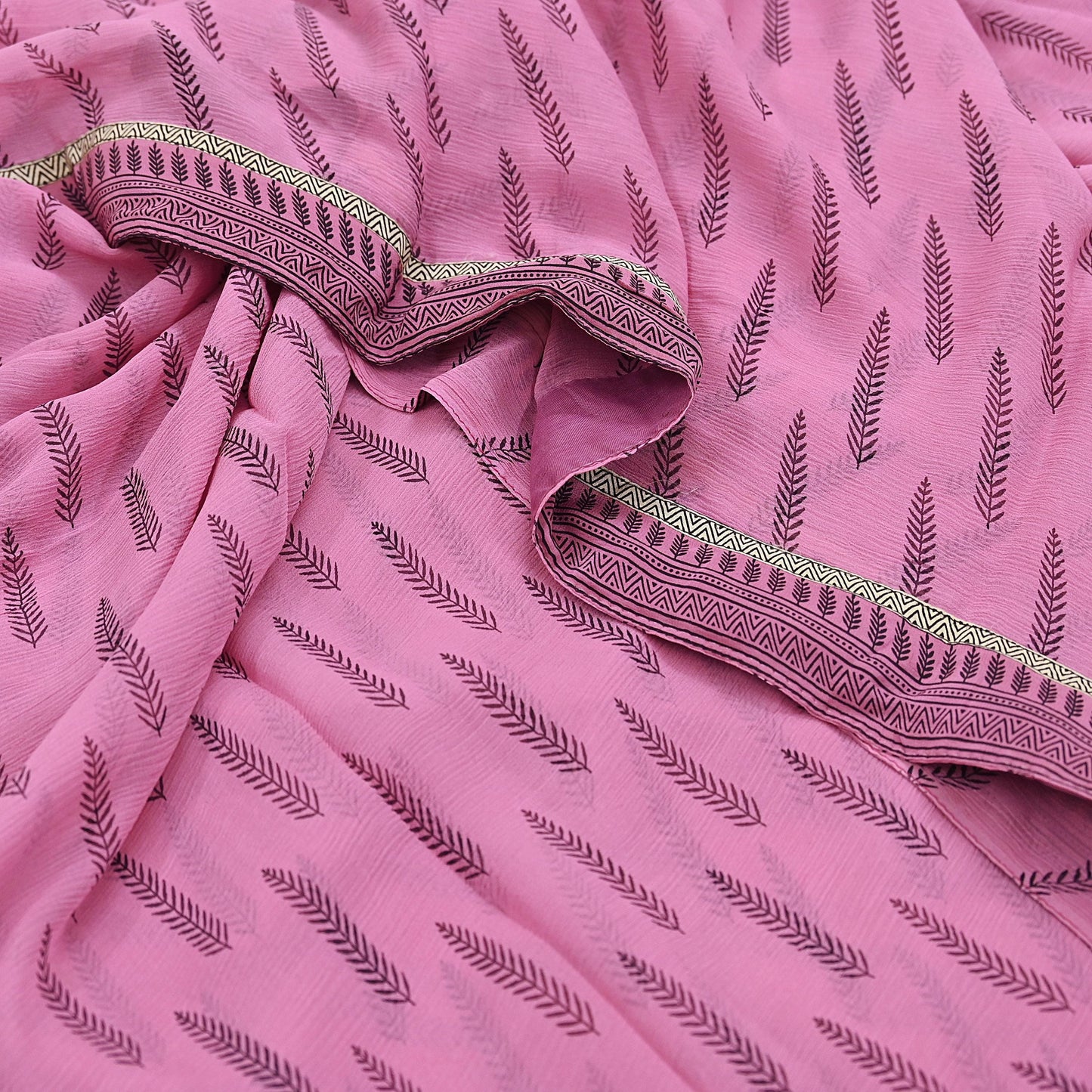Vintage Saree Pink Pure Chiffon Silk Printed Sari Craft Fabric Sewing 5Yard Soft Quiting crafting