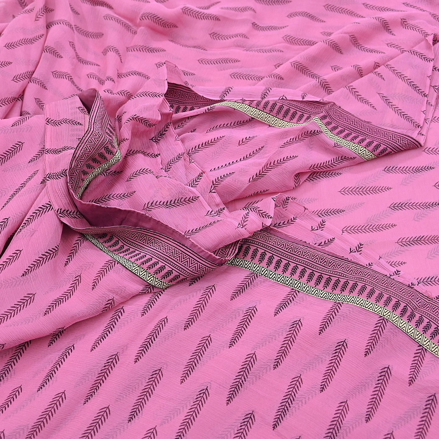 Vintage Saree Pink Pure Chiffon Silk Printed Sari Craft Fabric Sewing 5Yard Soft Quiting crafting