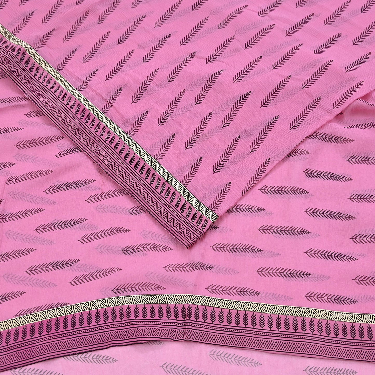 Vintage Saree Pink Pure Chiffon Silk Printed Sari Craft Fabric Sewing 5Yard Soft Quiting crafting