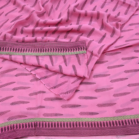 Vintage Saree Pink Pure Chiffon Silk Printed Sari Craft Fabric Sewing 5Yard Soft Quiting crafting