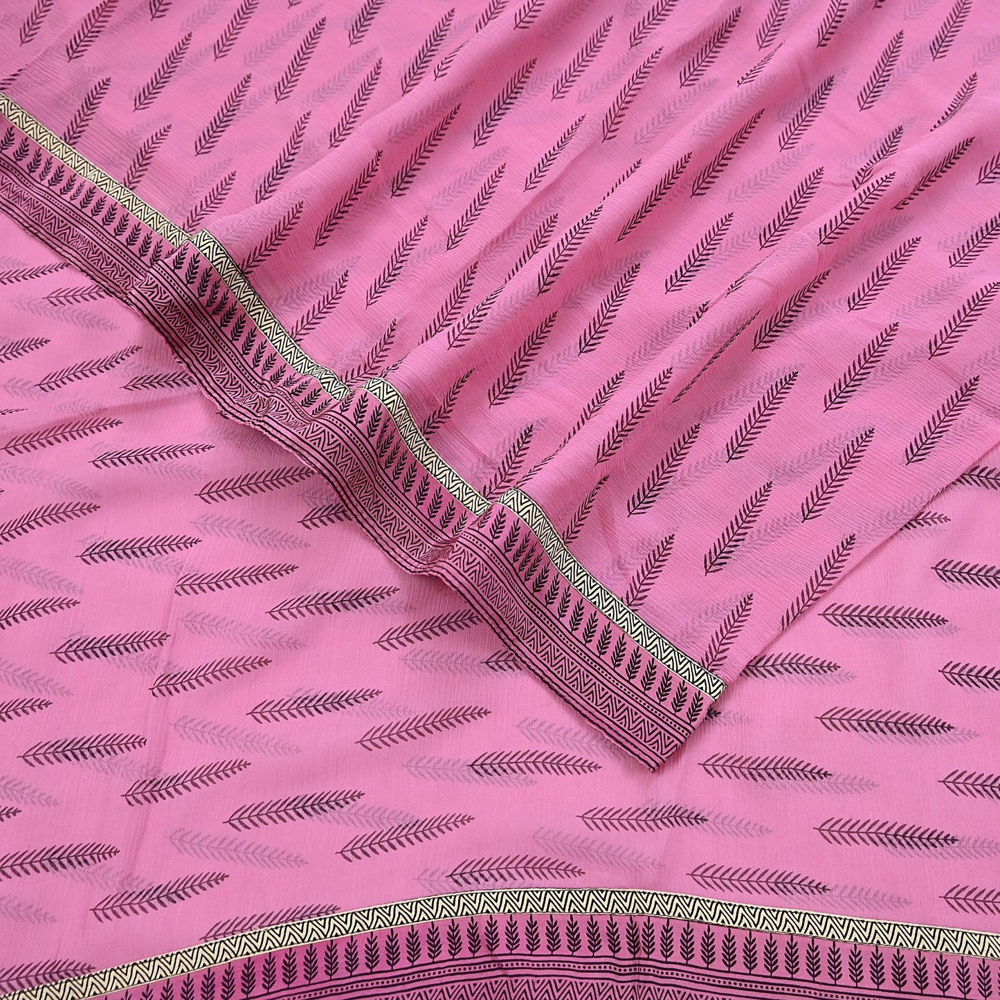 Vintage Saree Pink Pure Chiffon Silk Printed Sari Craft Fabric Sewing 5Yard Soft Quiting crafting