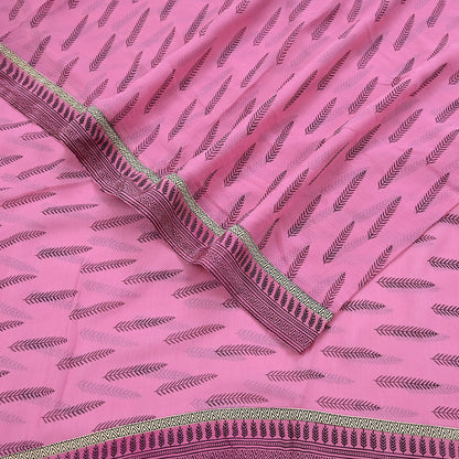 Vintage Saree Pink Pure Chiffon Silk Printed Sari Craft Fabric Sewing 5Yard Soft Quiting crafting
