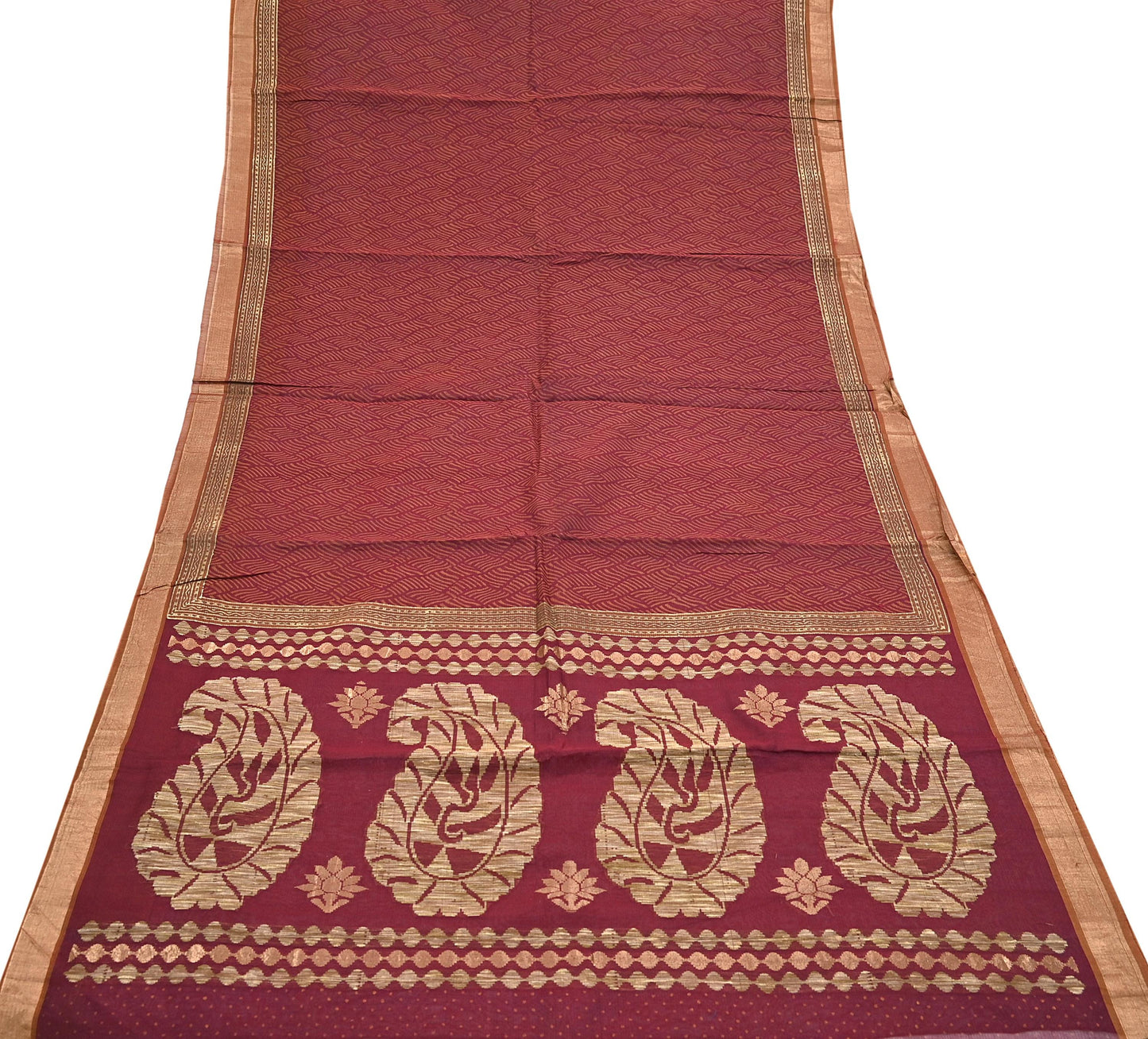 Indian Vintage Sari Maroon Pure Cotton Hand Woven 5Yd Sarees Soft Floral Ethnic Craft Fabric Sewing Dress making Crafting Quilting