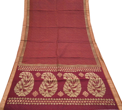 Indian Vintage Sari Maroon Pure Cotton Hand Woven 5Yd Sarees Soft Floral Ethnic Craft Fabric Sewing Dress making Crafting Quilting