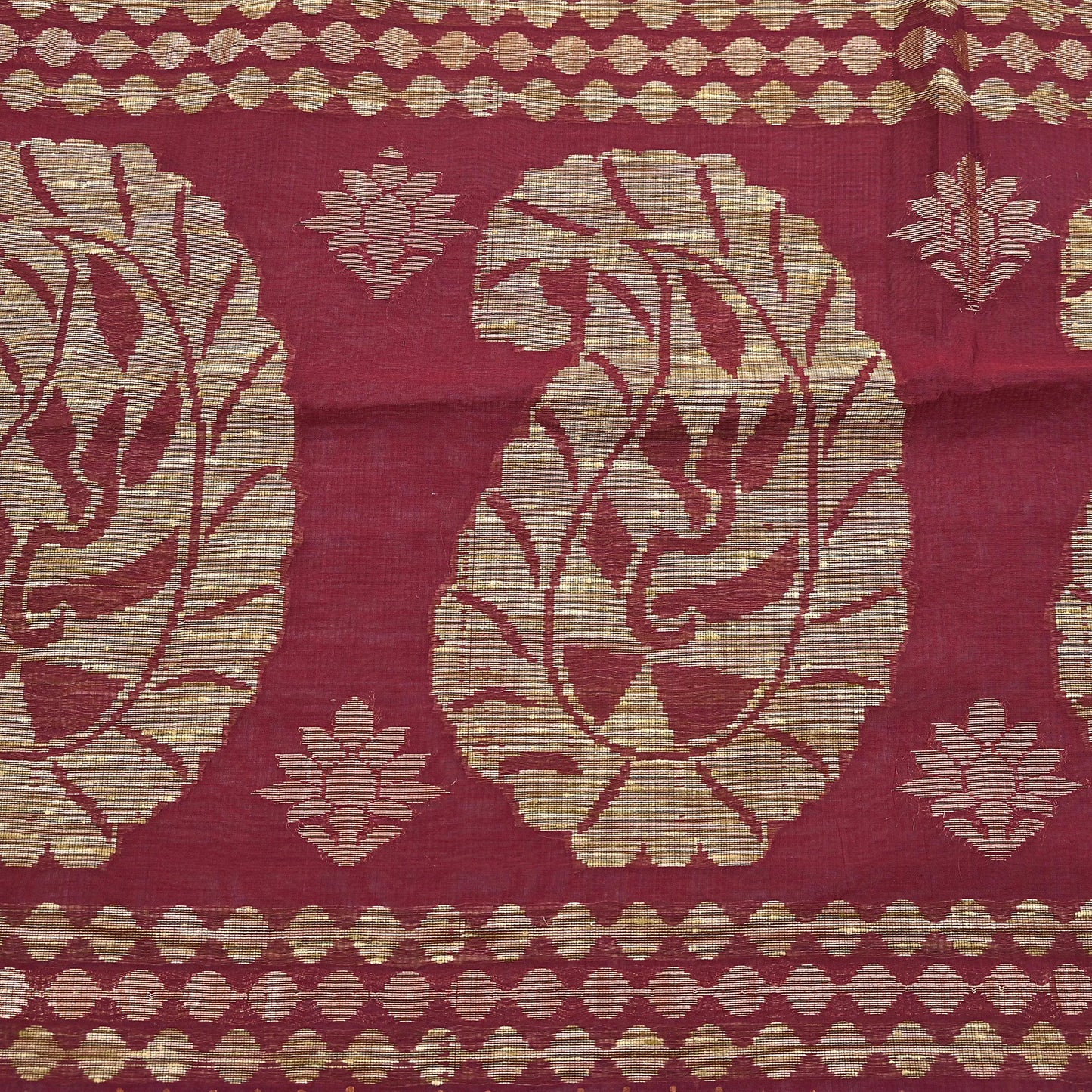 Indian Vintage Sari Maroon Pure Cotton Hand Woven 5Yd Sarees Soft Floral Ethnic Craft Fabric Sewing Dress making Crafting Quilting