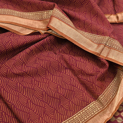 Indian Vintage Sari Maroon Pure Cotton Hand Woven 5Yd Sarees Soft Floral Ethnic Craft Fabric Sewing Dress making Crafting Quilting