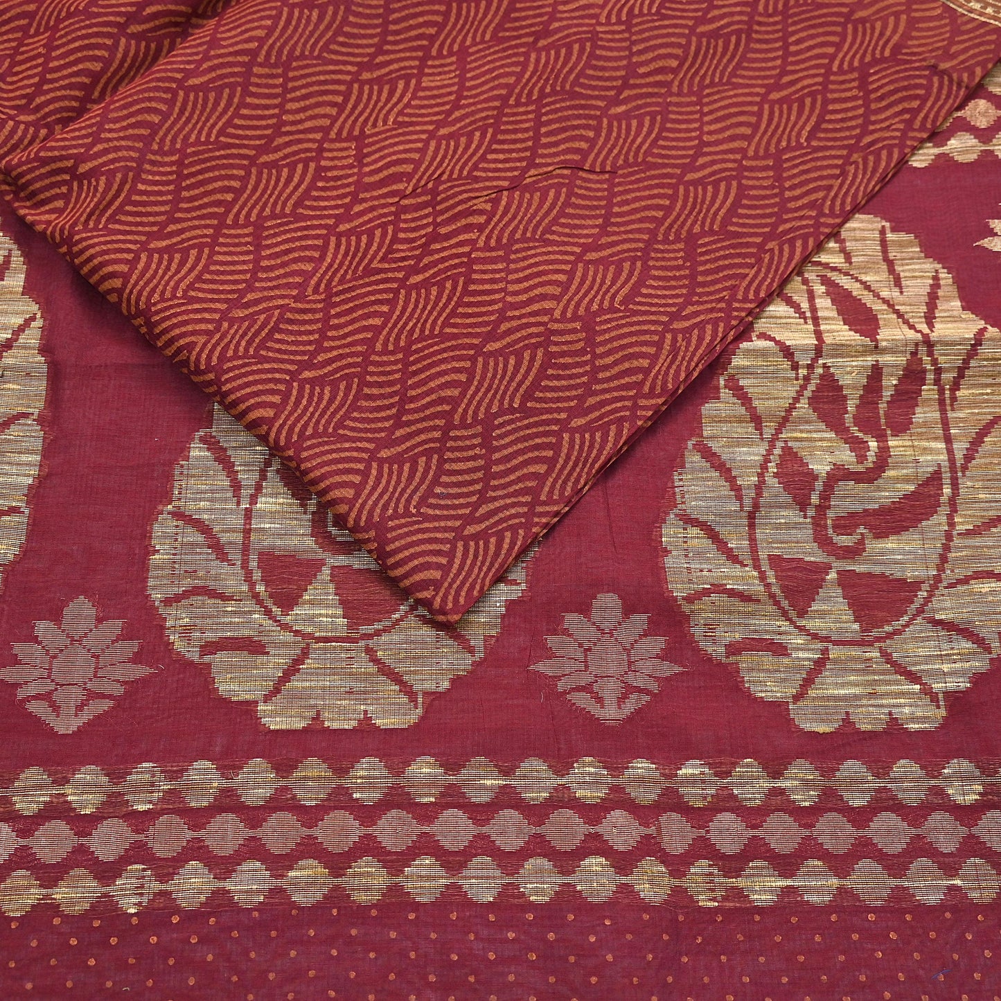 Indian Vintage Sari Maroon Pure Cotton Hand Woven 5Yd Sarees Soft Floral Ethnic Craft Fabric Sewing Dress making Crafting Quilting