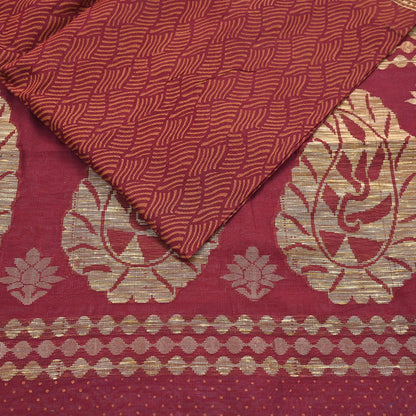 Indian Vintage Sari Maroon Pure Cotton Hand Woven 5Yd Sarees Soft Floral Ethnic Craft Fabric Sewing Dress making Crafting Quilting