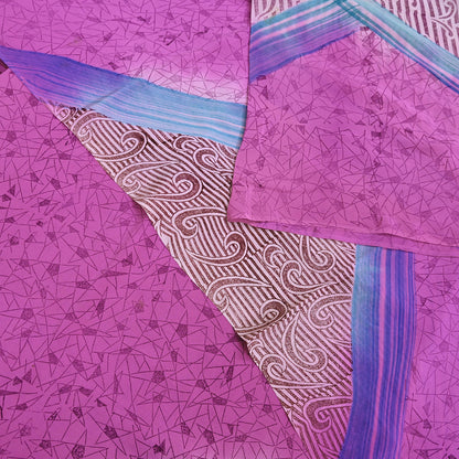 Indian Vintage Pink Pure Crepe Silk Saree Floral Print 5 Yards Soft Sewing Fabric for Dressmaking, Quilting, Crafting Upcycling