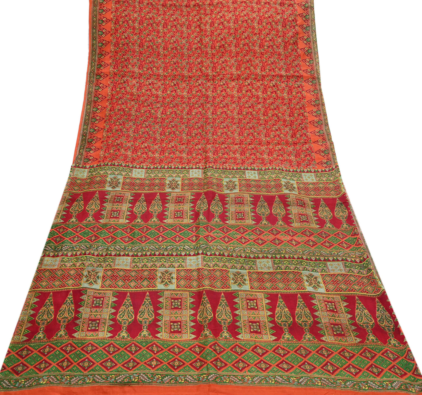 Indian Vintage Sari Orange 100% Pure Silk Printed Saree Craft Fabric 6yd Sewing Dress Making Soft Wrap Paisley Quilting Crafting Upcycle