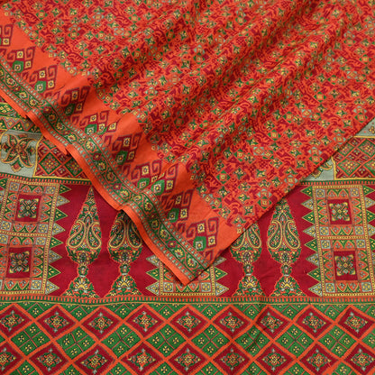 Indian Vintage Sari Orange 100% Pure Silk Printed Saree Craft Fabric 6yd Sewing Dress Making Soft Wrap Paisley Quilting Crafting Upcycle