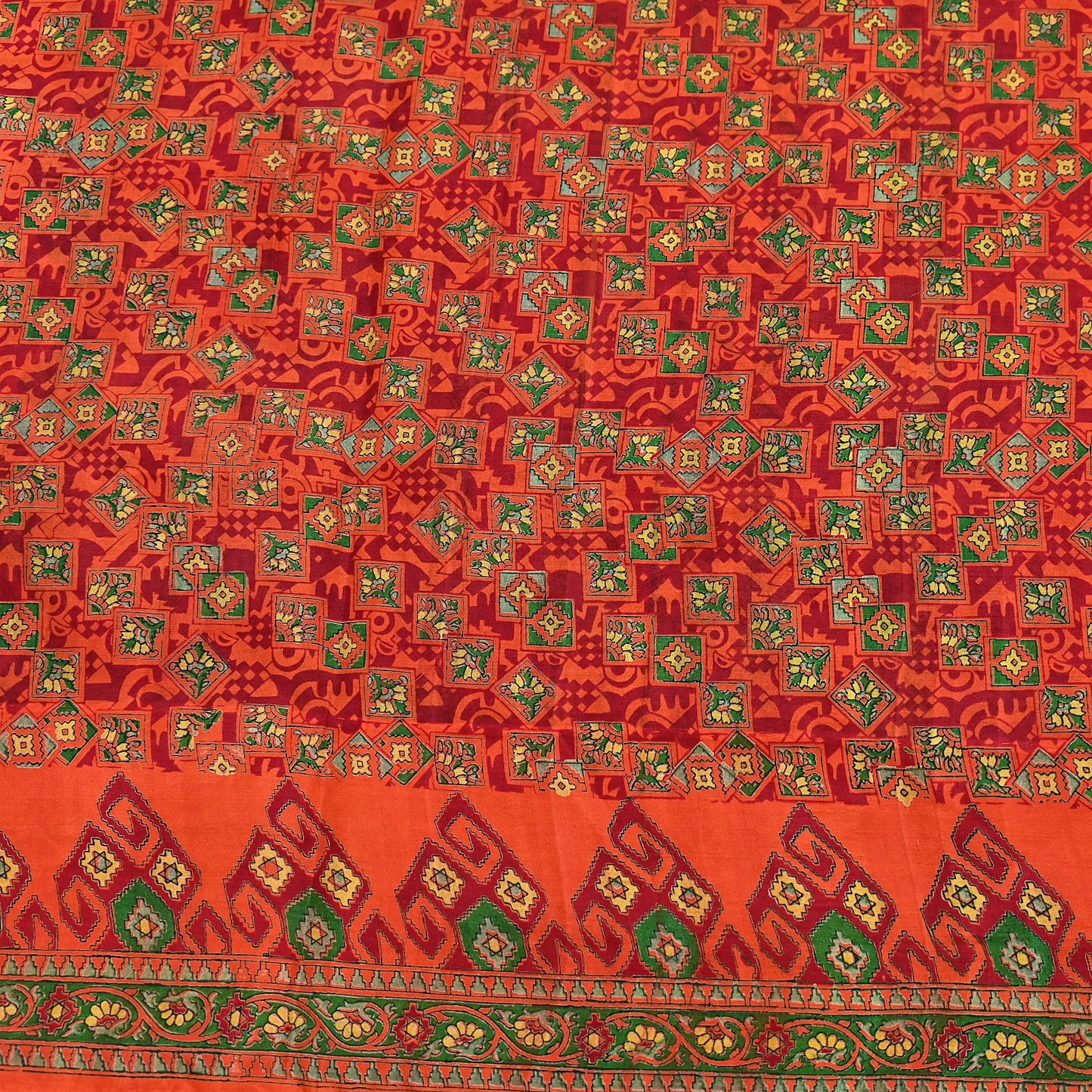 Indian Vintage Sari Orange 100% Pure Silk Printed Saree Craft Fabric 6yd Sewing Dress Making Soft Wrap Paisley Quilting Crafting Upcycle