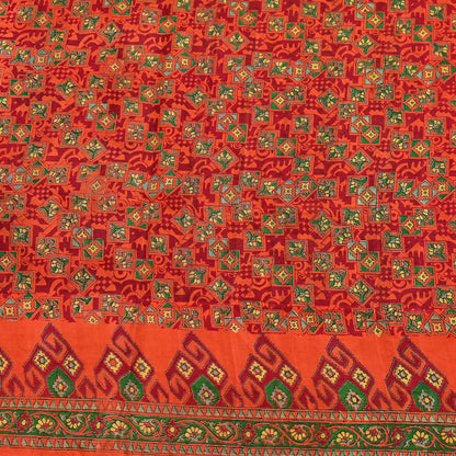 Indian Vintage Sari Orange 100% Pure Silk Printed Saree Craft Fabric 6yd Sewing Dress Making Soft Wrap Paisley Quilting Crafting Upcycle