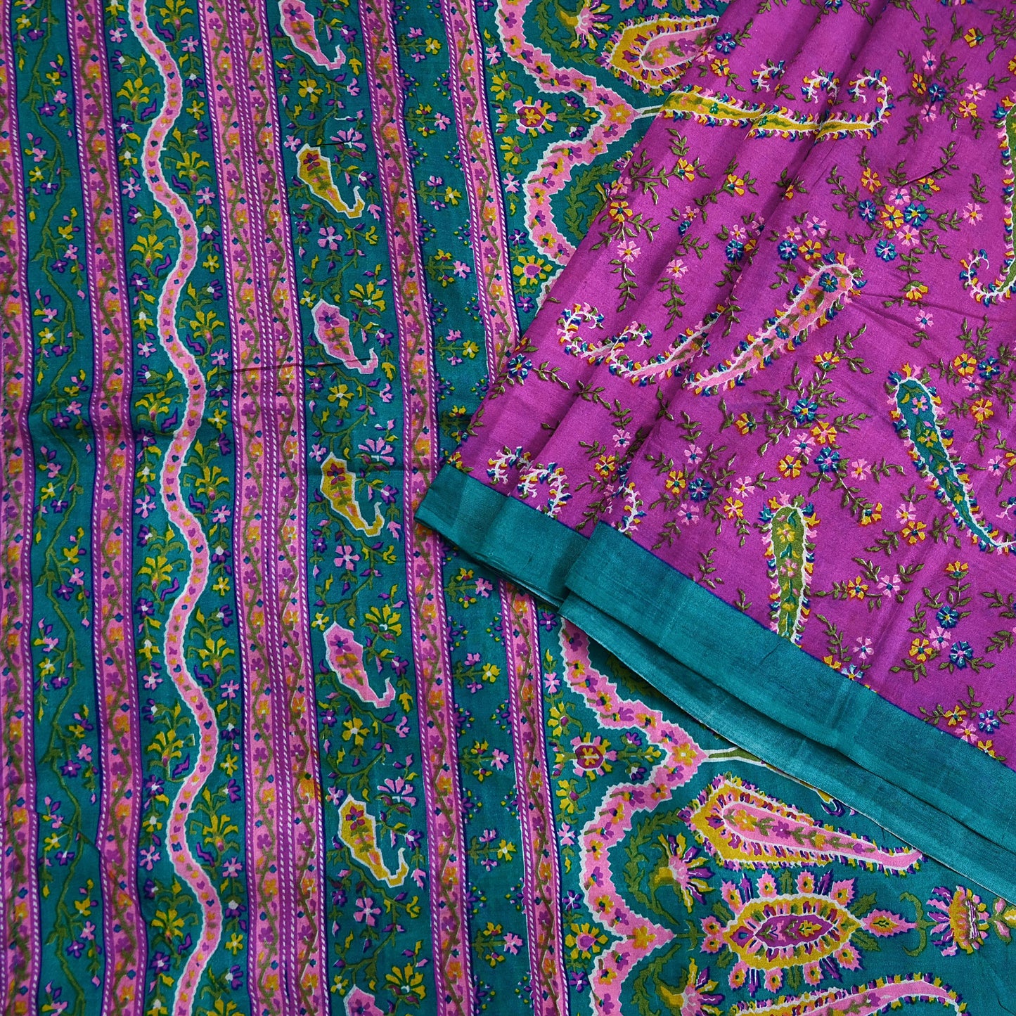 Indian Vintage Sari Purple & Green Pure Silk Printed Saree 5yd Sewing Quilting Craft Fabric Dress Making/ Designing Soft Upcycle Used Floral