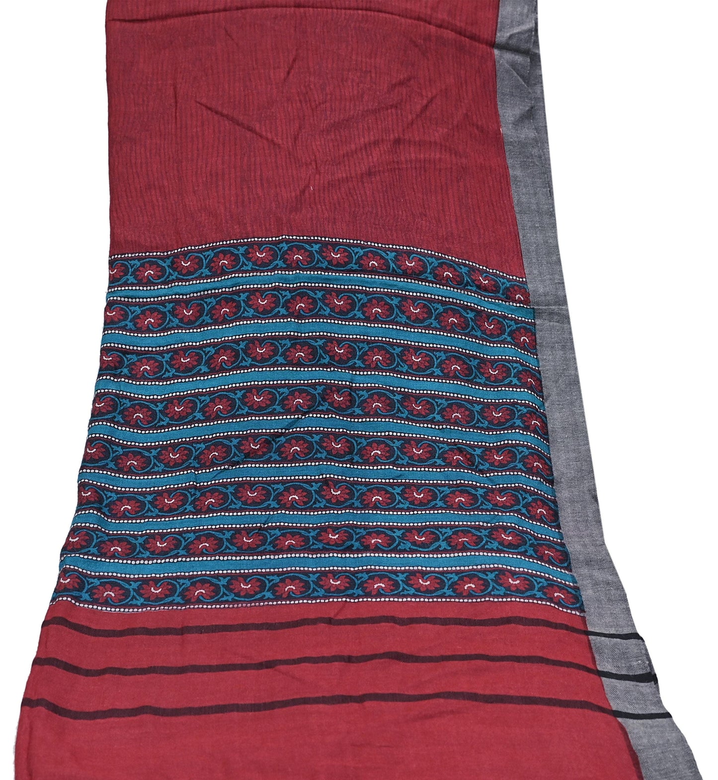 Vintage Red Stole Pure Wool Printed Dupatta Scarf Shawl Wrap Floral Long Winter Scarf for Women, Hijab, Christmas Gift