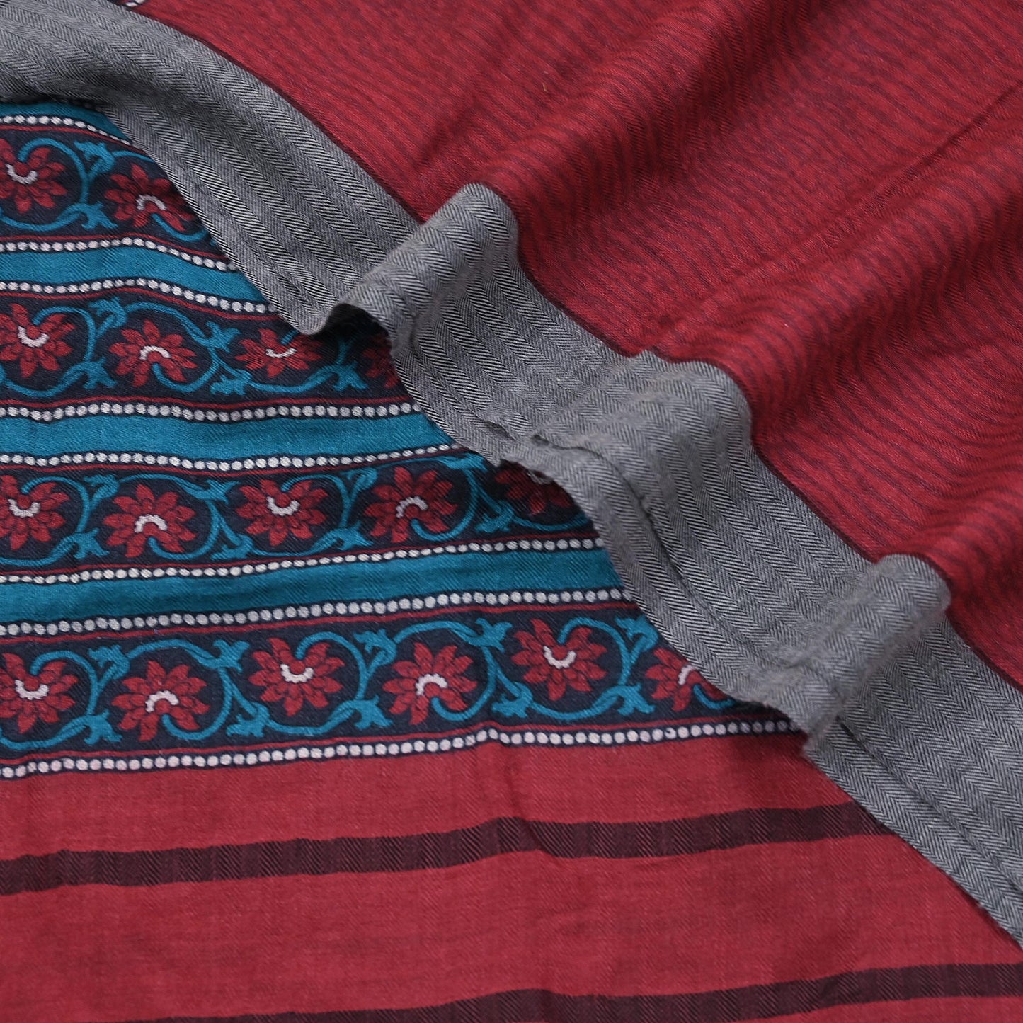 Vintage Red Stole Pure Wool Printed Dupatta Scarf Shawl Wrap Floral Long Winter Scarf for Women, Hijab, Christmas Gift