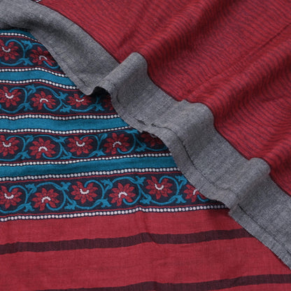 Vintage Red Stole Pure Wool Printed Dupatta Scarf Shawl Wrap Floral Long Winter Scarf for Women, Hijab, Christmas Gift