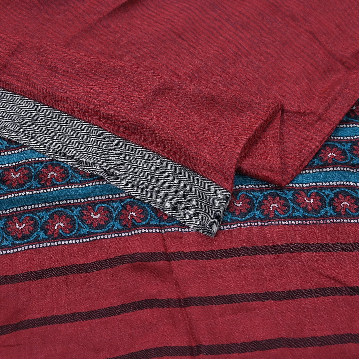 Vintage Red Stole Pure Wool Printed Dupatta Scarf Shawl Wrap Floral Long Winter Scarf for Women, Hijab, Christmas Gift