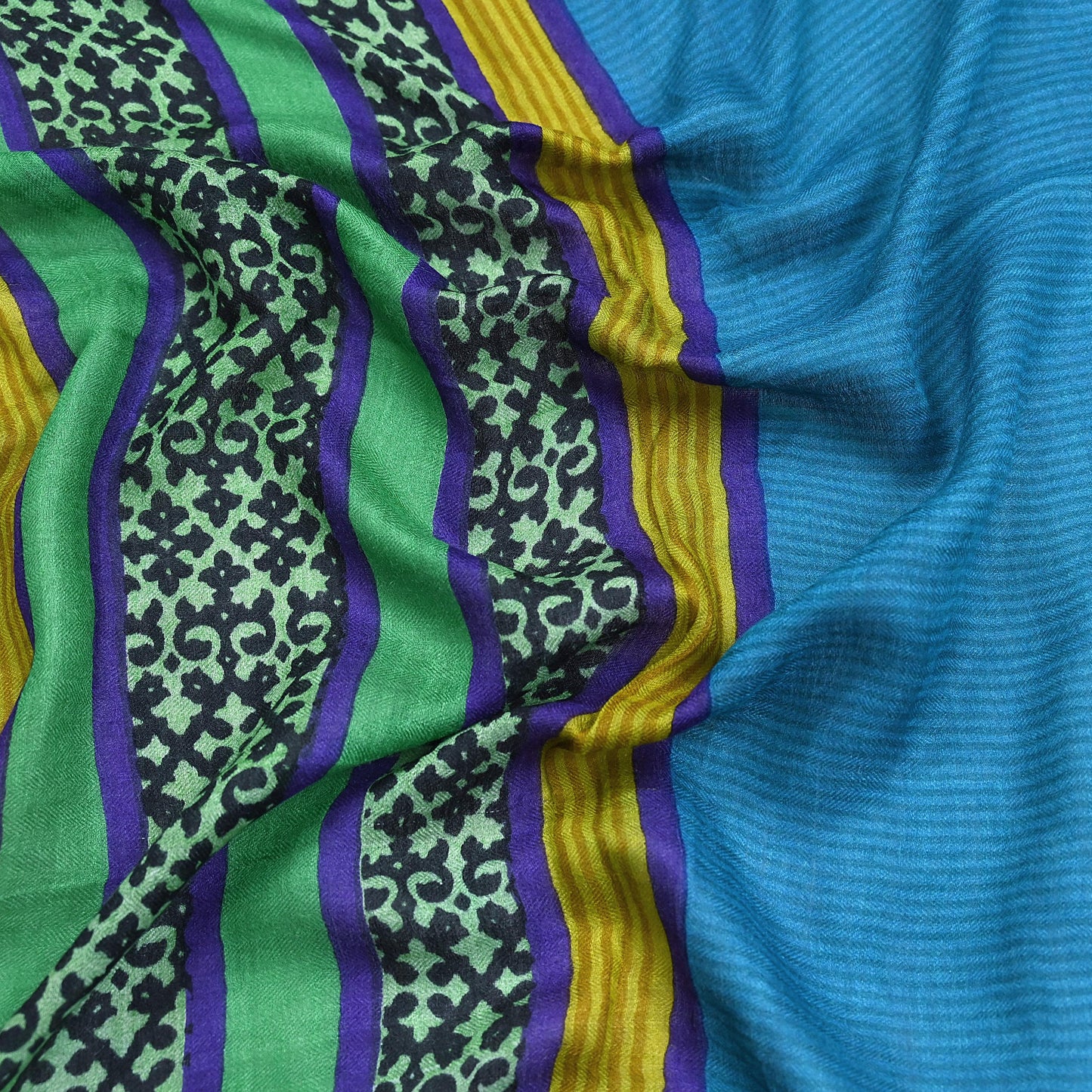 Vintage Blue Stole Pure Wool Printed Dupatta Scarf Shawl Wrap Floral Long Winter Scarf for Women, Hijab, Christmas Gift