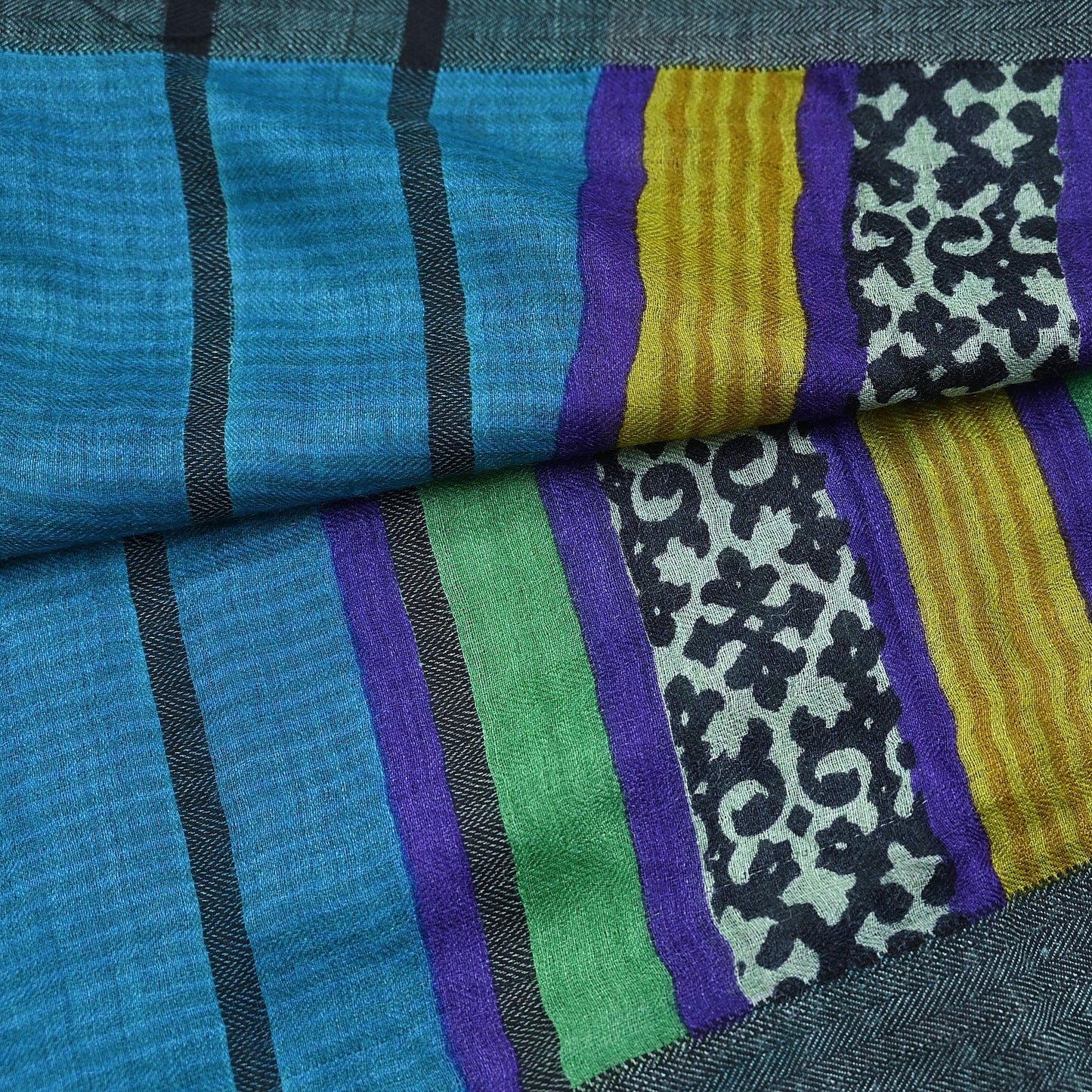 Vintage Blue Stole Pure Wool Printed Dupatta Scarf Shawl Wrap Floral Long Winter Scarf for Women, Hijab, Christmas Gift