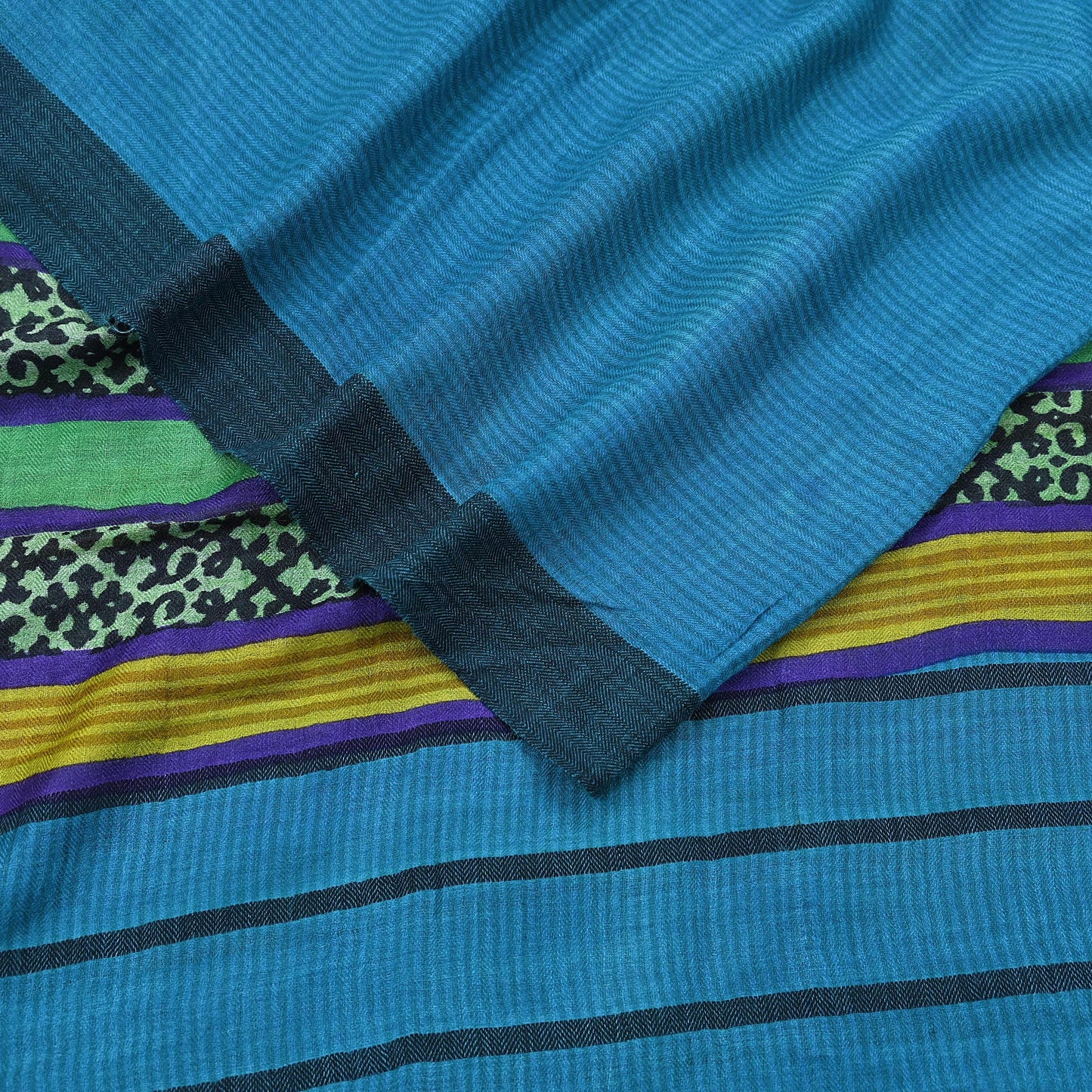 Vintage Blue Stole Pure Wool Printed Dupatta Scarf Shawl Wrap Floral Long Winter Scarf for Women, Hijab, Christmas Gift