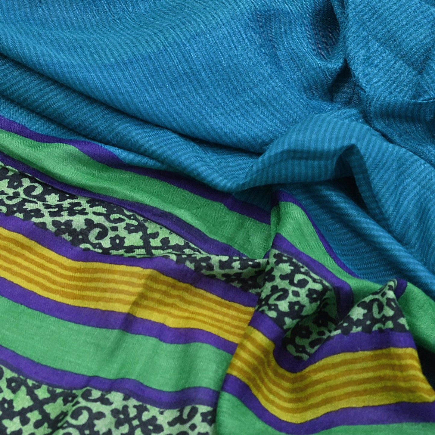 Vintage Blue Stole Pure Wool Printed Dupatta Scarf Shawl Wrap Floral Long Winter Scarf for Women, Hijab, Christmas Gift