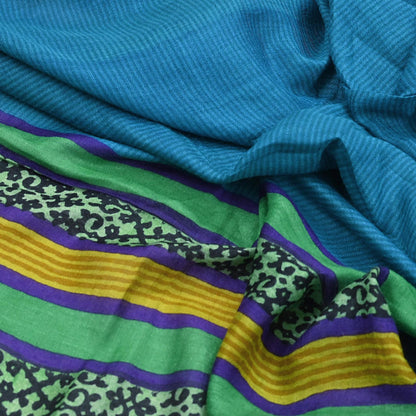 Vintage Blue Stole Pure Wool Printed Dupatta Scarf Shawl Wrap Floral Long Winter Scarf for Women, Hijab, Christmas Gift