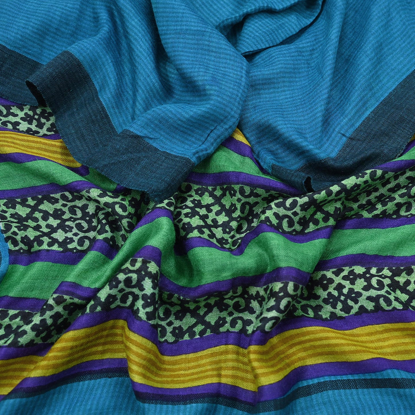 Vintage Blue Stole Pure Wool Printed Dupatta Scarf Shawl Wrap Floral Long Winter Scarf for Women, Hijab, Christmas Gift