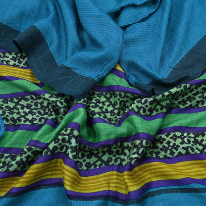Vintage Blue Stole Pure Wool Printed Dupatta Scarf Shawl Wrap Floral Long Winter Scarf for Women, Hijab, Christmas Gift