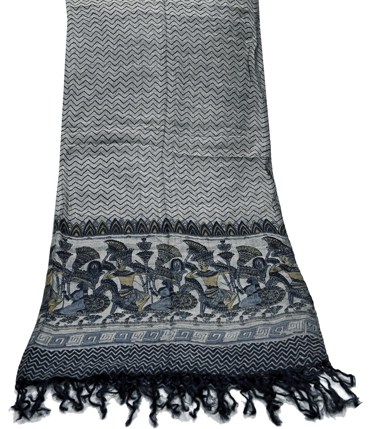 Vintage Gray & Black Stole Pure Wool Printed Dupatta Scarf Shawl Wrap Floral Long Winter Scarf for Women, Hijab, Christmas Gift