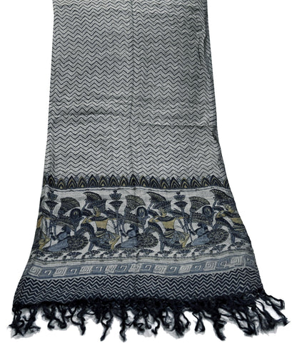 Vintage Gray & Black Stole Pure Wool Printed Dupatta Scarf Shawl Wrap Floral Long Winter Scarf for Women, Hijab, Christmas Gift
