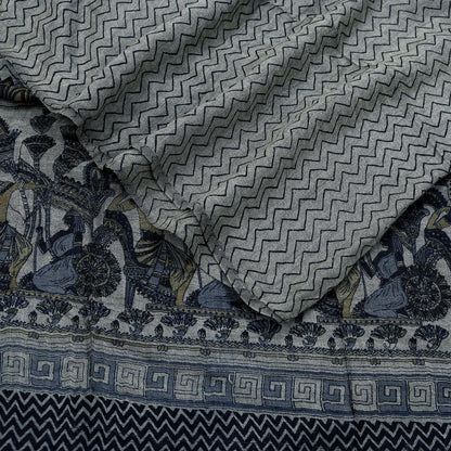 Vintage Gray & Black Stole Pure Wool Printed Dupatta Scarf Shawl Wrap Floral Long Winter Scarf for Women, Hijab, Christmas Gift