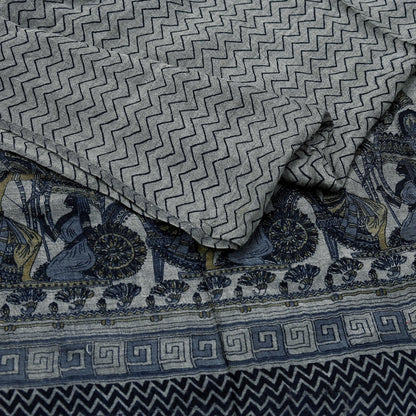 Vintage Gray & Black Stole Pure Wool Printed Dupatta Scarf Shawl Wrap Floral Long Winter Scarf for Women, Hijab, Christmas Gift
