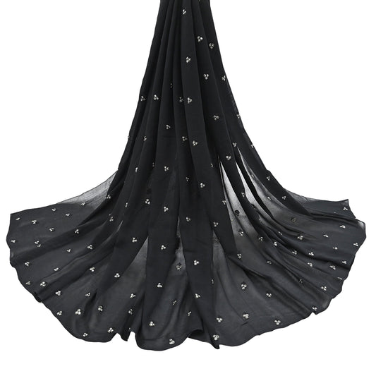 Indian Vintage Dupatta Black Pure Georgette silk Long Stole Embroidered Scarves Stole Veil Wrap