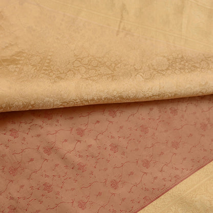 Vintage Red & Beige Banarasi Silk Saree Pure Satin Silk Handwoven Tanchoi Fabric with Paisley Weave 5 Yard Dressmaking Craft Material