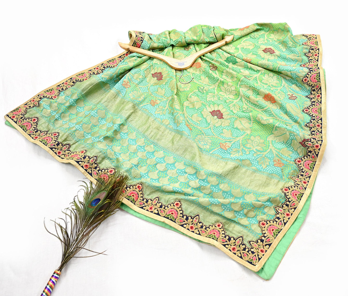 Indian Pre-Owned Party Wear Green & Blue Pure Tissue, Pure Georgette, Satin Hand Embroidered Lehenga 2pcs Set Designer By Anamika Khanna