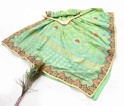 Indian Pre-Owned Party Wear Green & Blue Pure Tissue, Pure Georgette, Satin Hand Embroidered Lehenga 2pcs Set Designer By Anamika Khanna