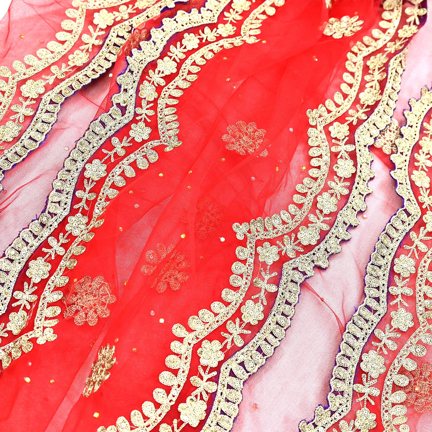 Pre-Owned Abu Jani Blue Red Raw Silk Bridal Lehenga 3pc Set, Hand Embroidered Couture Outfit, Designer Wedding Lehenga with Dupatta