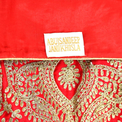 Indian Pre-owned Designer Abu jani Red Raw Silk Hand Embroidered Blouse/Top/Crop L Size Party wear Bollywood