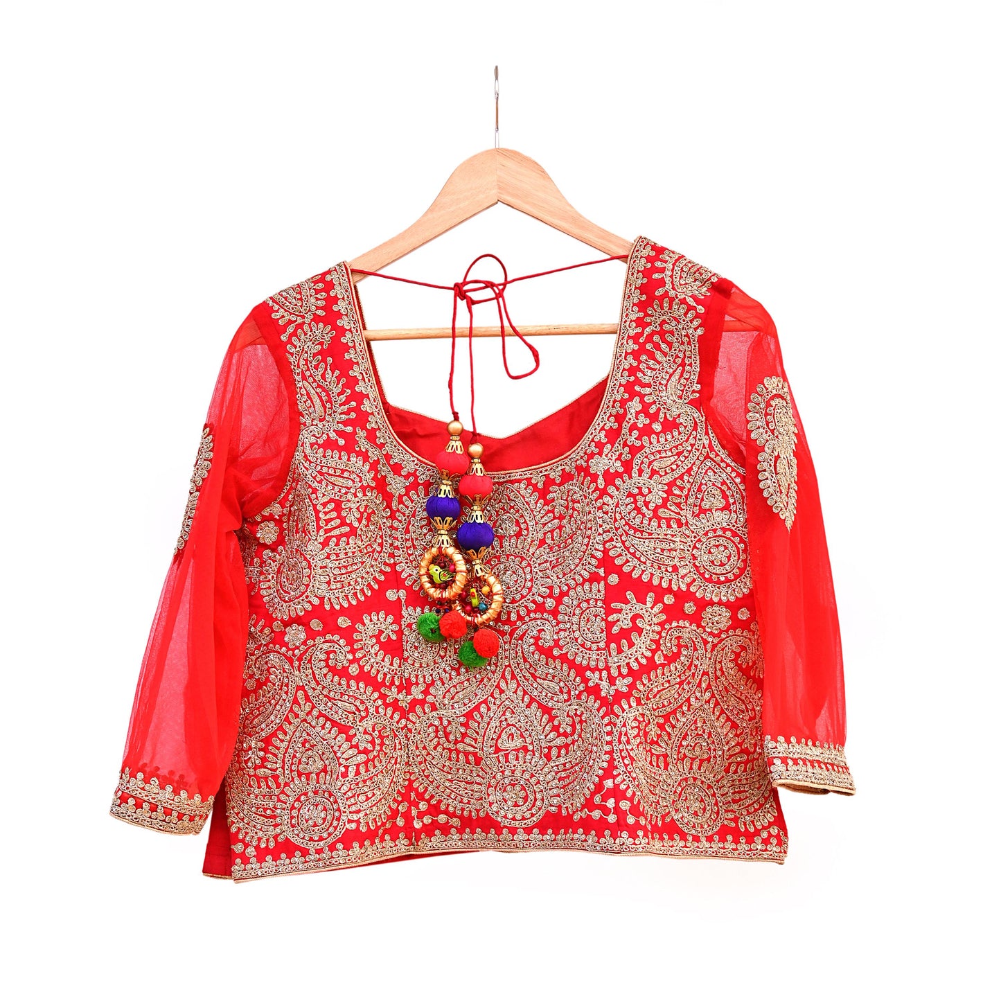 Indian Pre-owned Designer Abu jani Red Raw Silk Hand Embroidered Blouse/Top/Crop L Size Party wear Bollywood
