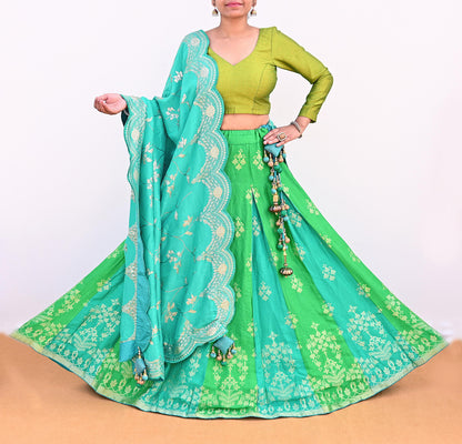 Abu Jani Bridal Lehenga Set Green Banarasi Raw Silk Handwoven Designer Couture Outfit Wedding Lehenga with Dupatta