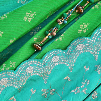 Abu Jani Bridal Lehenga Set Green Banarasi Raw Silk Handwoven Designer Couture Outfit Wedding Lehenga with Dupatta