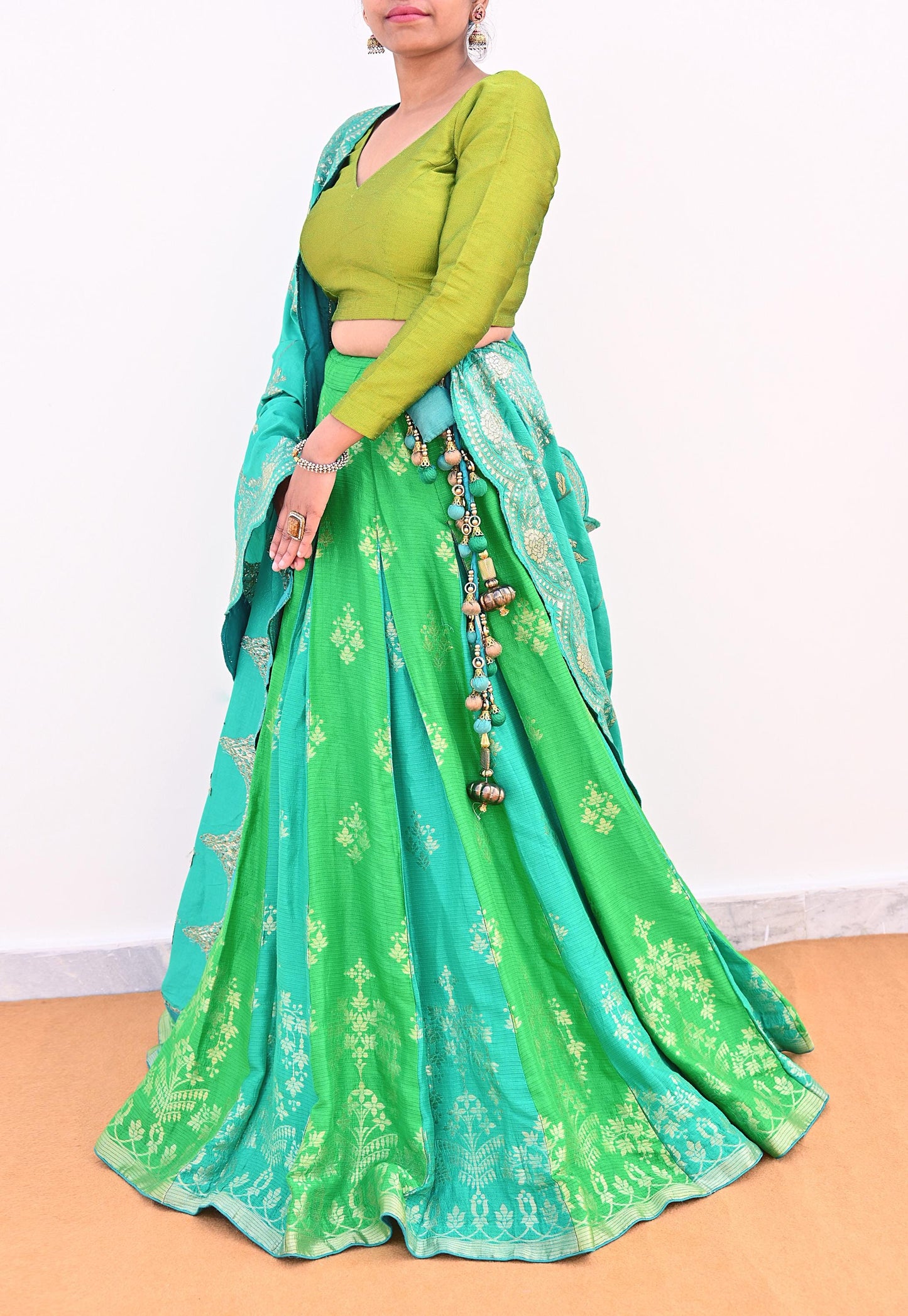 Abu Jani Bridal Lehenga Set Green Banarasi Raw Silk Handwoven Designer Couture Outfit Wedding Lehenga with Dupatta