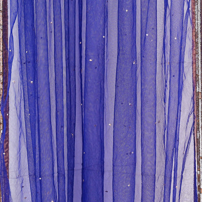 Deep Blue Net Hand Embroidered Dupatta by Anamika Khanna Bridal Zardozi Stole Indian Wedding Veil Designer Couture Scarf